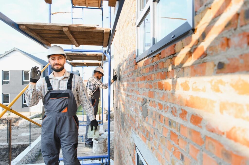 Stavební pracovníci pri rekonštrukcii interiéru.